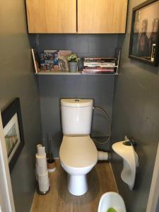 a bathroom with a white toilet in a room at Paris : Appartement familial avec parking privé in Clichy