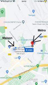 a close up of a map with a clock at Paris : Appartement familial avec parking privé in Clichy