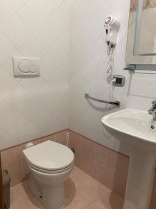 La salle de bains est pourvue de toilettes et d'un lavabo. dans l'établissement Airport Hotel, à Fiumicino