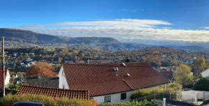 Blick auf eine Stadt mit Bergen im Hintergrund in der Unterkunft Breathtaking Scenery and Cozy Comfort in Bergen in Bergen