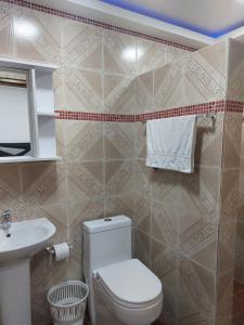ein Bad mit einem WC und einem Waschbecken in der Unterkunft Posada Restaurant La Guaricha in Catia La Mar
