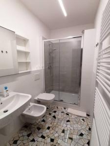 a bathroom with a shower and a sink and a toilet at Lakefront 15 in Omegna