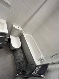 a bathroom with a toilet and a sink at Spacious 1-Bed Apt in Stretford in Manchester