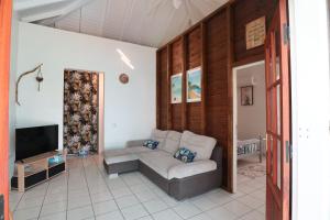 sala de estar con sofá y TV en Ti-Coco Lodge - Calme Spacieux Vue Nature Proche Commerces Plages, en Sainte-Anne