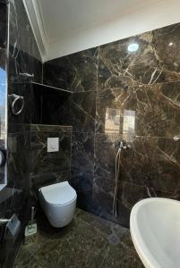 een badkamer met een toilet en een wastafel bij Stone City Apartament in Gjirokastër