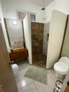 La salle de bains est pourvue d'une douche, de toilettes et d'un lavabo. dans l'établissement Casa De Descanso KAYKA, à La Ventana