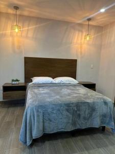 a bedroom with a large bed and two night stands at Depa Danzante in Loreto