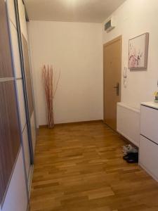 Habitación vacía con suelo de madera y puerta en Affordable apartments 9 en Zagreb
