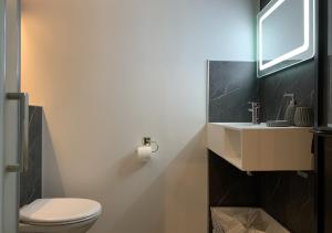 łazienka z toaletą i umywalką w obiekcie L'Étoile de Mer - Étretat w Hawrze