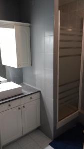 a bathroom with a shower and a sink at Chambre paisible tout confort in Evry-Courcouronnes