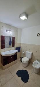 łazienka z toaletą i umywalką w obiekcie CASA COMPLETA 2 PLANTAS CON EXTRAORDINARIA VISTA AL CANAL BEAGLE CENTRICA 4pax w mieście Ushuaia