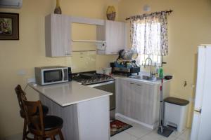 a small kitchen with a sink and a microwave at Finest Accommodation Phoenix Park Lot 1317 Phase 4 Portmore St Catherine in Portmore