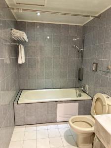 bagno con vasca e servizi igienici di Duke Business Hotel a Taoyuan