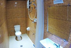a bathroom with a shower and a toilet and a sink at RedDoorz Plus @ Taj Hotel Tuguegarao in Tuguegarao City