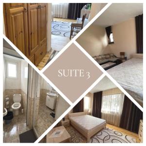 Un collage de cuatro fotografías de una habitación. en The Chestnut Apartments - Апартаменти Кестените, en Velingrad 13 fotos más