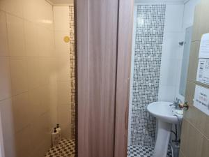 a small bathroom with a sink and a shower at Halla Livingtel in Goyang