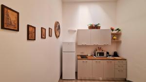 a kitchen with a refrigerator and a microwave at Puteoli Sea View in Pozzuoli