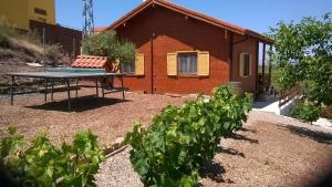 una casa con mesa de ping pong en un jardín en Vivienda de uso turístico Fuente Vilda VT-LR 0033, en Alcanadre