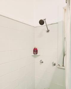 baño blanco con ducha con cabezal de ducha en Kaban Power 6, en Doonside