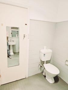 ein Bad mit einem WC und einem Spiegel in der Unterkunft Kaban Power 6 in Doonside