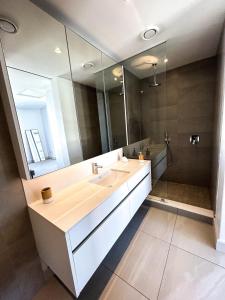 a bathroom with a sink and a large mirror at Modern day Homes 3 in Johannesburg