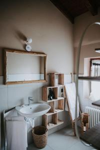 a bathroom with a sink and a mirror at Agriturismo Pizzavacca in Villanova sullʼArda