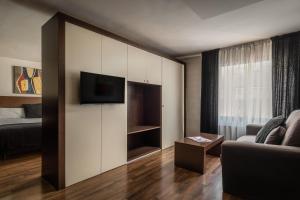 ein Wohnzimmer mit einem Sofa und einem TV in der Unterkunft ALEGRIA President in Andorra la Vella