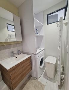 a bathroom with a sink and a washing machine at Studio Centre Douai - Wifi in Douai
