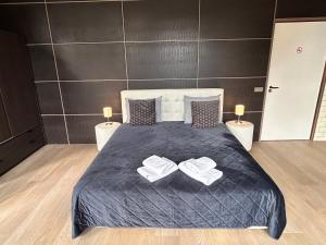 Stylish Studio S1, City Centre Dordrecht في دوردريشت: غرفة نوم عليها سرير وفوط