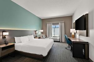 een hotelkamer met een groot bed en een bureau bij Comfort Inn Powell - Knoxville North in Knoxville