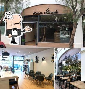 due foto di un ristorante con un cartone animato di La Terraza del Campo de golf Playa Piscina y parking gratuito a Torre de Benagalbón