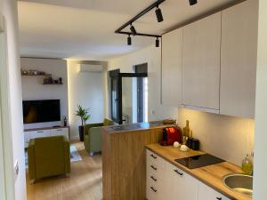 a kitchen with a sink and a counter top at Vrtovi Ceraka in Belgrade