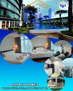 a collage of four pictures of a hotel room at Vortex suites klcc by Hafizah suites in Kuala Lumpur