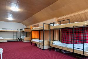 a group of bunk beds in a room at Almaty Backpackers in Almaty