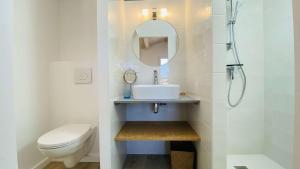 ル・ボワ・プラージュ・アン・レにあるSuperbe villa entièrement équipée avec piscineの洗面台、トイレ、鏡のあるバスルーム +7枚の写真