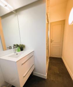 ル・トレポールにあるVilla Saint Jacques, Studio Le Cielの洗面台と鏡のあるバスルーム