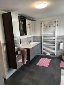 a large bathroom with a sink and a counter at Franzis Landhaus in Singen