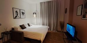 une chambre d'hôtel avec un lit et une télévision dans l'établissement Appartamento Perini, à Trente