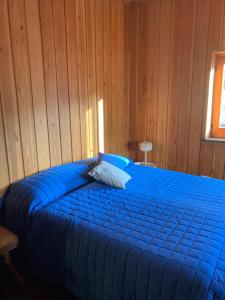 sypialnia z niebieskim łóżkiem i niebieskim kocem w obiekcie Villa Malgary w mieście Laceno
