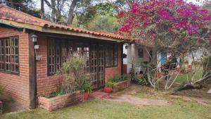 Lindo Sitio Junto à Natureza في إبيونا: منزل من الطوب مع شجرة مع الزهور الزهرية