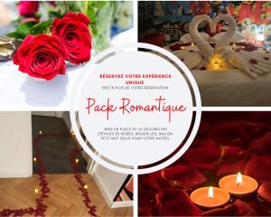 un collage de photos avec des roses rouges et des bougies dans l'établissement FAC 4 - Tram au pied l'immeuble- Parking free, à Toulouse
