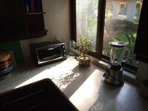 a kitchen counter with a toaster oven and a blender at Casa Quinta Joselito in Jiutepec