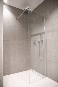 a shower with a glass door in a bathroom at Beautiful Stylish 2BR Apartment in Kirchberg in Luxembourg
