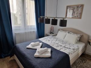 - une chambre avec un lit et 2 serviettes dans l'établissement BRB Park Studio, à Cluj-Napoca