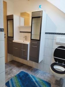 uma casa de banho com um WC e um lavatório em Ferienwohnung Fabian em Stainach