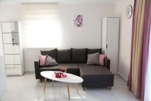 una sala de estar con un sofá y una mesa en Art life apartments (PEONY), en Alanya