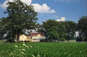 a house in the middle of a grassy field at Hideaway Country Inn in Bucyrus