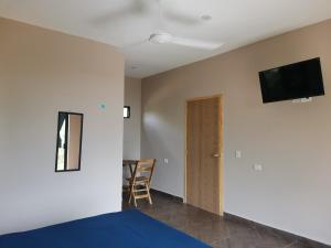 CASA EBANO في زيبوليت: غرفة بها سرير وتلفزيون بشاشة مسطحة على الحائط