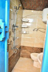 uma casa de banho com um chuveiro e um WC. em Kulih Nubian House em Shellal