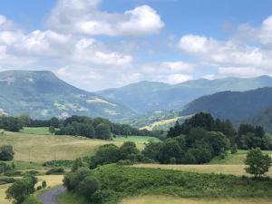 una strada tortuosa in un campo con montagne sullo sfondo di Studio rénové résidence privé proche de toutes commodités et loisirs, Place parking inclus a La Bourboule
